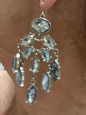 Silver Blue Crystal Chandelier Earrings - Unbranded